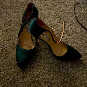 Dark emerald green heels with strap